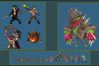 do pixel art, game assets, UI, animations, tiles, maps