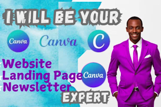 design canva website, setup canva landing page or canva newsletter