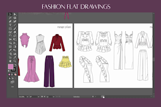 create womenswear fashion technical flat drawings
