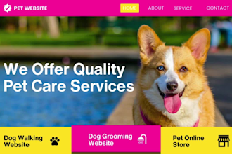 design dog walking, pet grooming, pet care website or pet online store