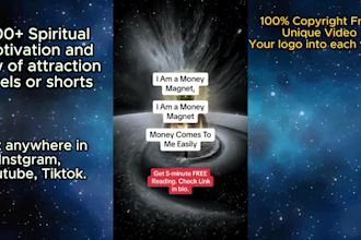 create 100 spiritual and law of attraction reels for yt,insta,tiktok