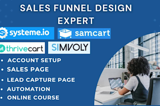 build, setup salesfunnel, landing page on thrivecart, samcart, simvoly