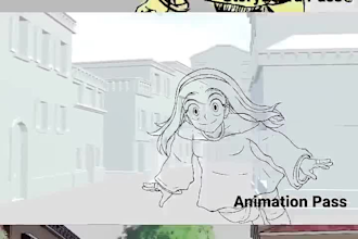 do 2d traditional animation, frame by frame, 2d cartoon animation,2d anime style