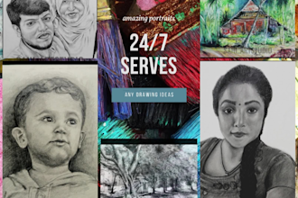 create hand drawn ink sketch and pencil illustration