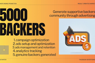 run facebook advertising to generate 5000 backers to kickstarter crowdfunding