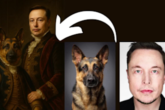 create majestic royal style portraits of pet owners and their pets