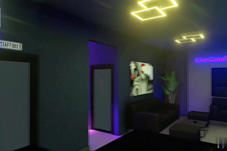 make 3d restaurant design, bar design, nightclub lighting with realistic render