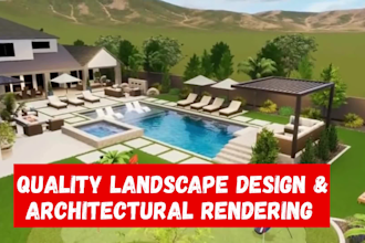 design landscape, frontyard, terrace, garden, patio 3d architectural rendering