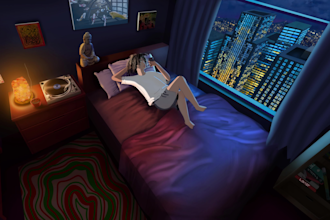 draw lofi illustration, loop animation, and anime background