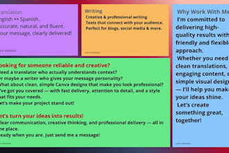 create simple canva designs, translate and write content