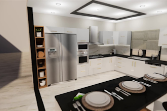design kitchen interior and exterior in 3d and render