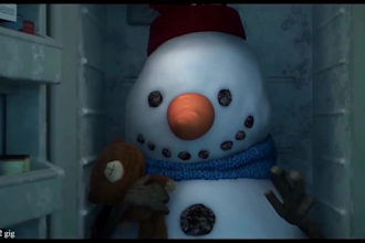 make a touching snowman christmas animation with logo