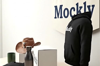 3d cap, mug, small product mockups for e commerce ,focus on small items, e comm