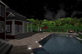 landscape design rendering, sauna cabin design pool design 3d rendering