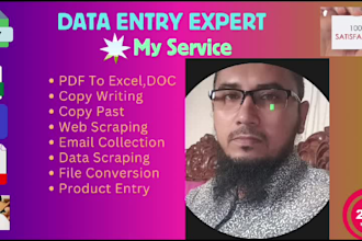 do data entry, typing, scraping, PDF to doc and email