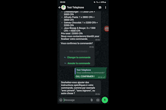 create a professional whatsapp restaurant chatbot for automated order taking