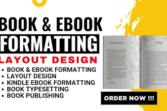 do book layout design, book formatting for amazon kdp of kindle ebook and print