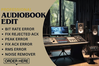 fix,repair and master audibook audio,remove noise,corrupted files,acx rms error