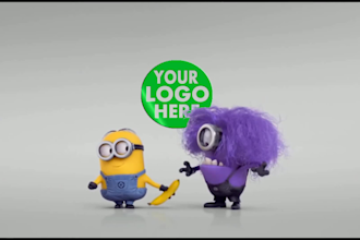 add logo and text funny minion video promo