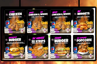 design tv menu, digital menu board or animated tv screen menu