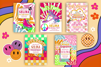 do vintage retro groovy birthday party invitation