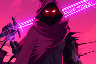 do fantasy cyberpunk style character illustrations, landscapes,
