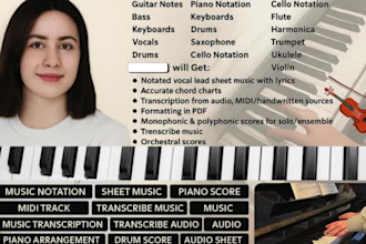 create accurate vocal lead sheet piano music transcription, satb arrangement
