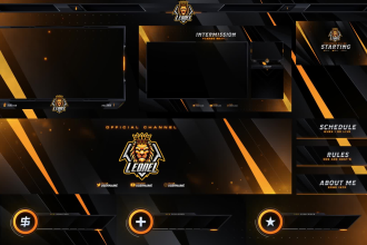 design animated twitch overlay, facecam, panels, screen for stream