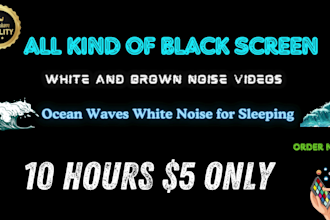 create 10 hour black screen rain video, fireplace, white and brown noise