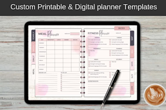 create custom minimalist weekly printable planner, digital journal pages layout