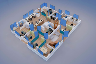3d floor plan, office design, interior, bedroom, living room 08