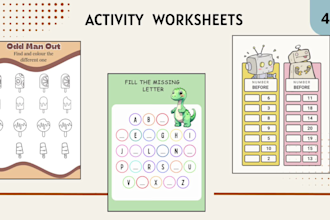 design kids worksheets, activity books kdp etsy