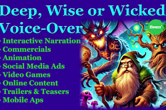 record a deep, wise, or wicked character voice over