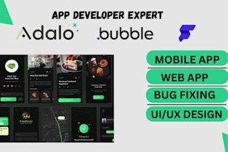 design new or complete your adalo, bubble flutterflow mobile and web app