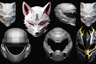 sculpt custom 3d cosplay helmet face mask shoulder kneel pad props and assets