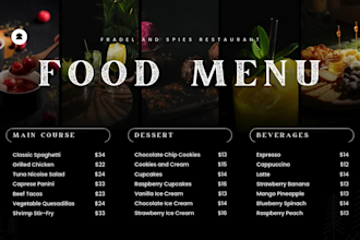 design canva animated digital menu board for restaurants, food menu price list