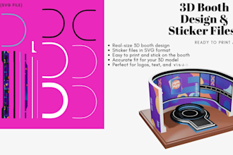 3d exhibition booth, stand, kiosk design with sticker fit