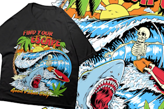 draw illustration, surfing, skateboard, street wear, for t shirts design