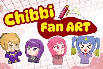 make costume chibbi art headshot to half body for badge, emote and photo profile