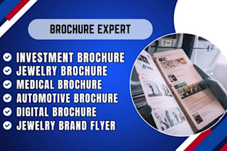 design investment, tri fold, medical, automotive, digital, and jewelry brochure