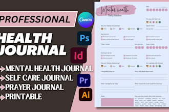 design mental health journal, prayer journal printable, self care journal