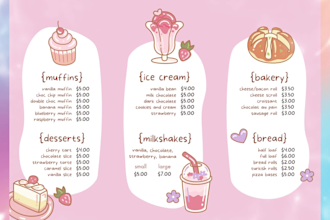 design an eye catching food or restaurant menu
