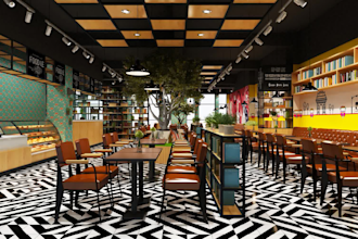 do restaurants interiors design, cafe shops, and retail stores