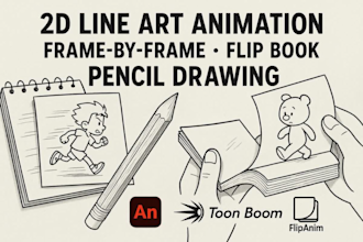 do 2d line art animation frame by frame flip book pencil drawing