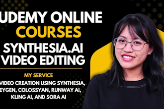 make udemy online course video, ai video using synthesia ai, heygen, colossyan