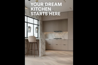 create a functional and stylish kitchen layout in 3d