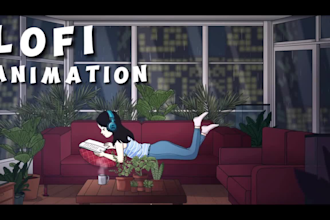 create lofi loop animation lofi brb loading screen lofi beats video illustration