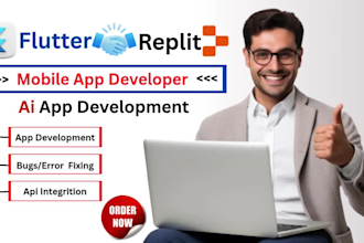 develop and host flutter app with a custom replit backend, be flutter developer