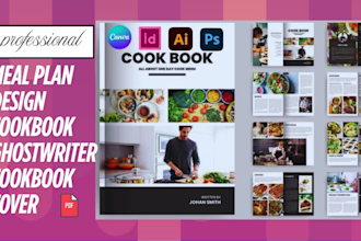 write, format, design cookbook ghostwriter, meal plan, cookbook cover, cooking