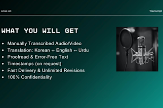 transcribe and translate korean, urdu, and english audio or video